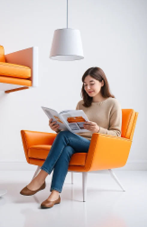 Woman reading a magazine in a modern interior