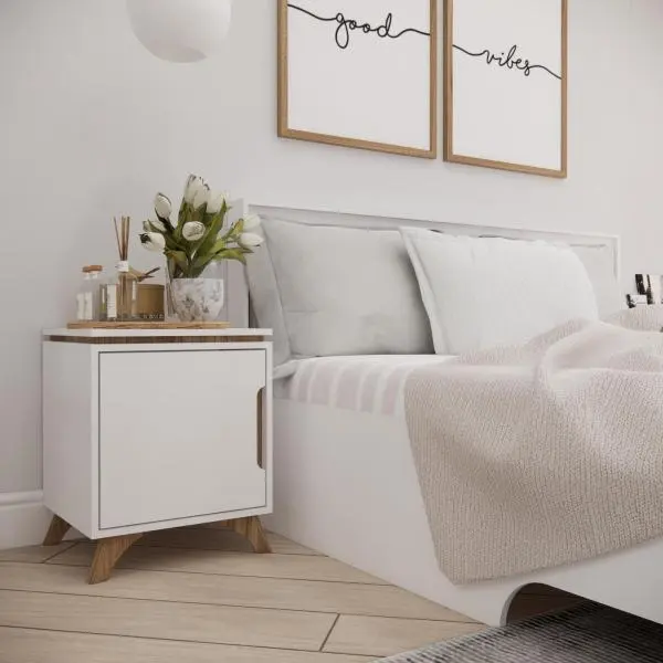 Тумба прикроватная Сканди Белый снег/Орех лион (CLP)