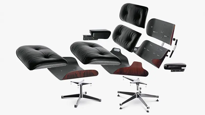 Кресло для отдыха Eames Style Lounge Chair (черная кожа/черный орех) - интернет магазин Масса Мебель