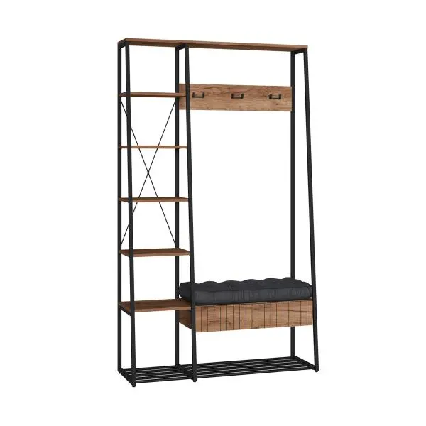 Прихожая Гранд 15.124 Дуб Крафт табачный, Кожзам HOLST Black (Mob)