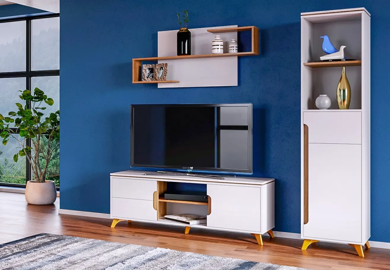 Тумба ТВ Сканди Белый снег/Орех лион (CLP)