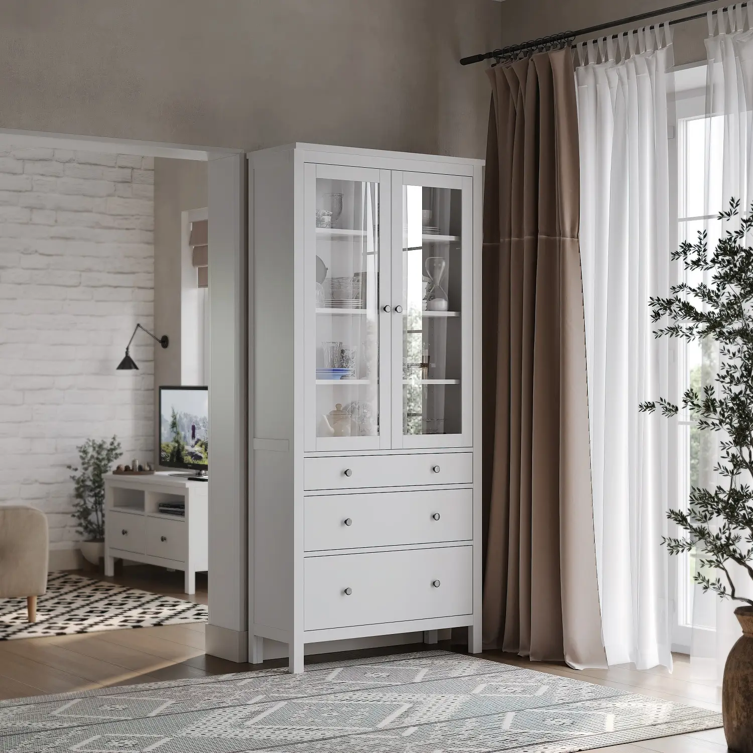 Шкаф-витрина Кантри 23 белый (GL) снято