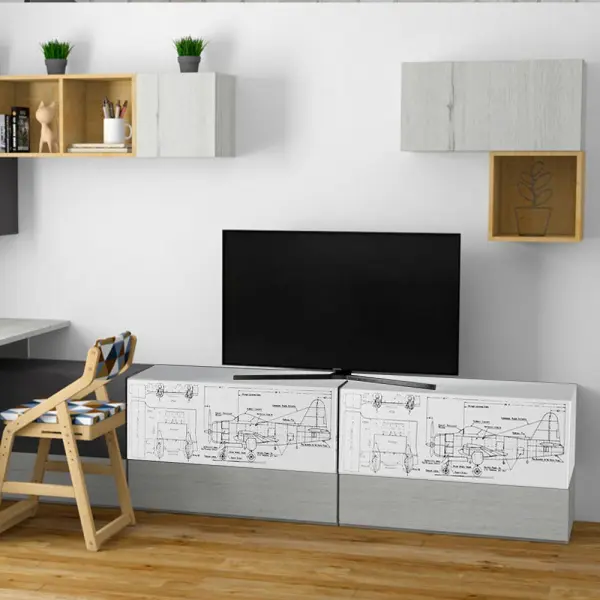 Тумба навесная POP коллекция НьюТон Грэй (Белый лофт/Авиатор) 