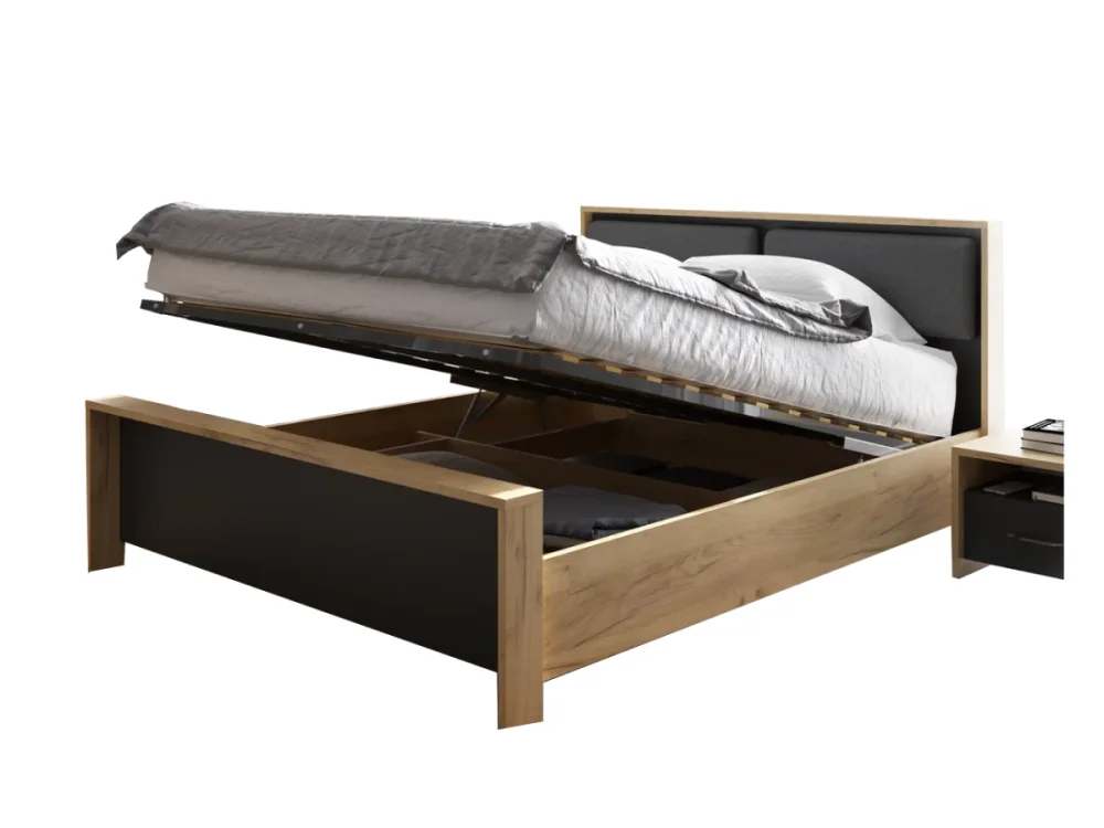 Кровать двуспальная 160х200 с подъемным механизмом коллекция "Бруклин" (Дуб Краф золотой/Антрацит) EM 