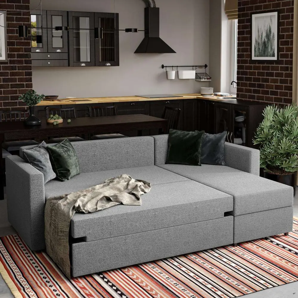 Диван трехместный с угловой секцией Вало КП серый рогожка (GL) | Интернет магазин Масса Мебель