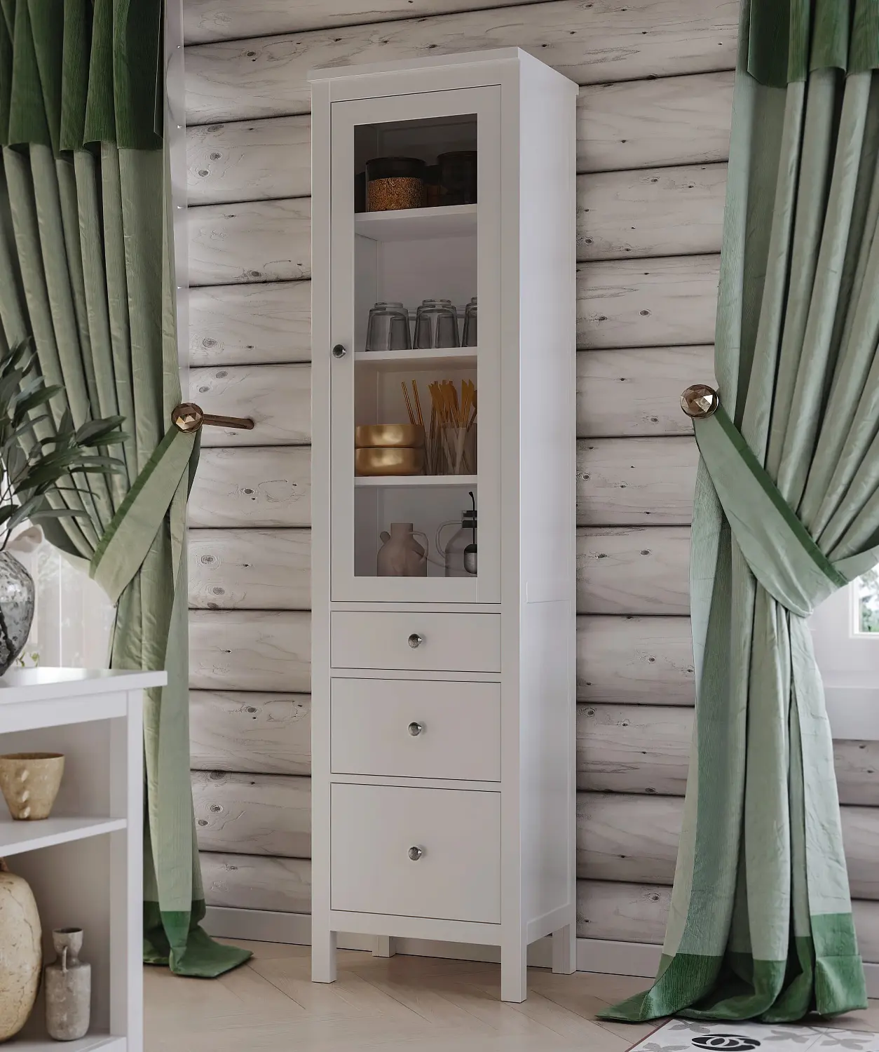 Шкаф-витрина Кантри 13 белый (GL) снято