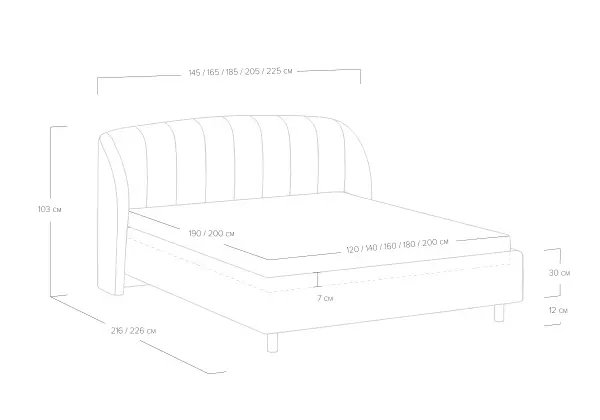 Кровать мягкая двуспальня Valencia 140/160/180/200 микровелюр/велюр (SM) 