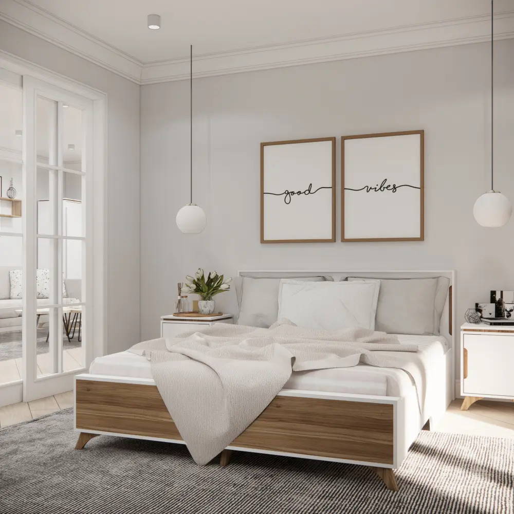 Кровать двуспальная Сканди 160х200 Белый снег/Орех лион (CLP) 