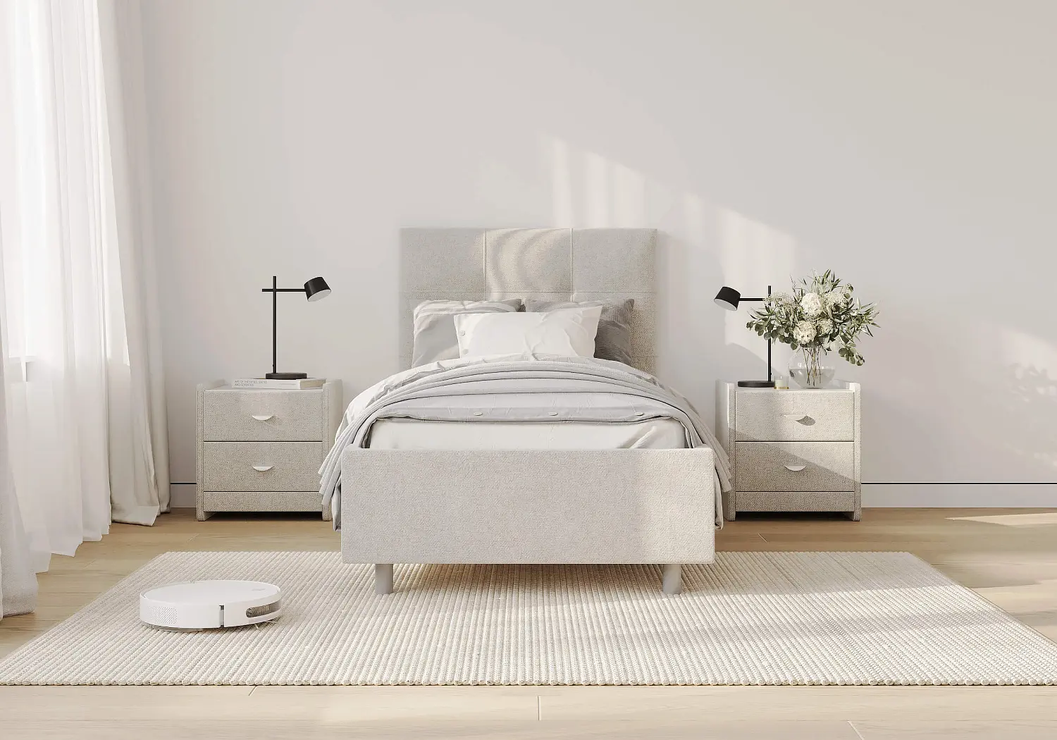 Кровать мягкая односпальная Caprice 80/90/120 рогожка песочный (SM)