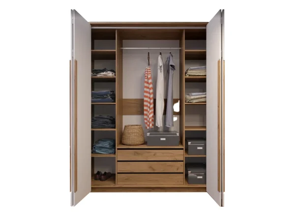 Шкаф четырехстворчатый  "Гармошка" Соренто Дуб Краф золотой/Сатин белый (EM) 