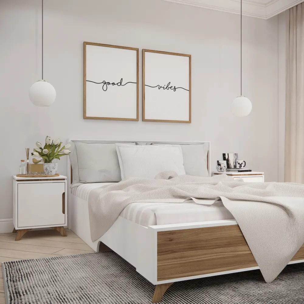 Кровать двуспальная Сканди 160х200 Белый снег/Орех лион (CLP) 