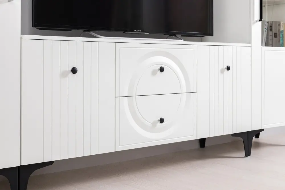 Тумба под ТВ 16.45  Валенсия белый/шагрень (Mob) 