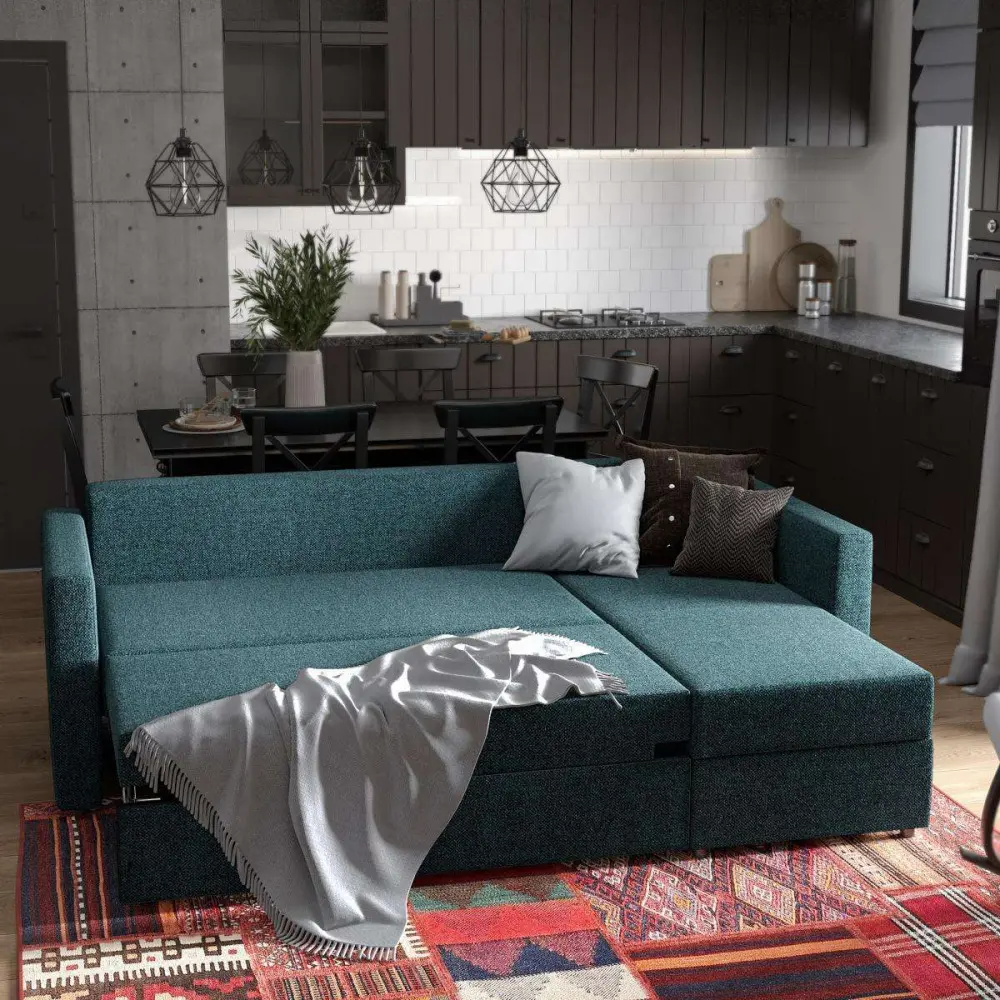 Диван трехместный с угловой секцией Вало КП бирюза рогожка (GL) | Интернет магазин Масса Мебель