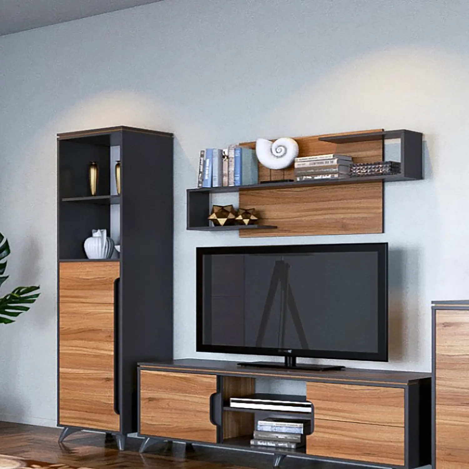 Тумба ТВ Сканди Серый графит/Орех лион (CLP)