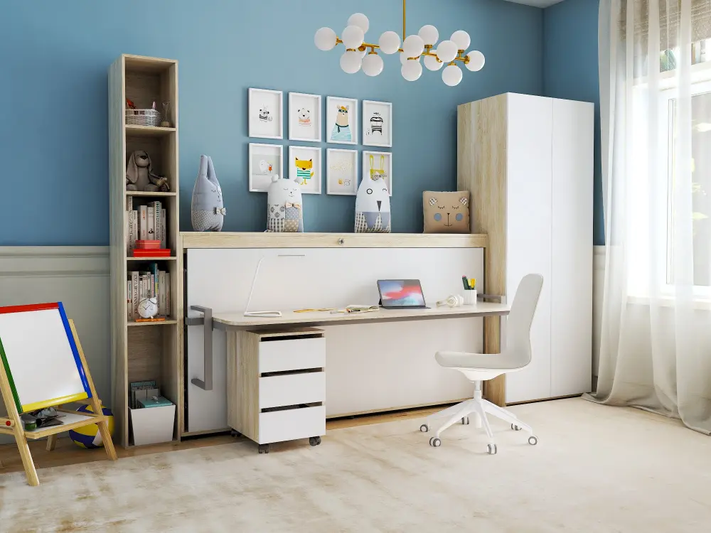 Кровать-трансформер 90х200 со столом Дуб Сонома светлый / Белый (MLM) 