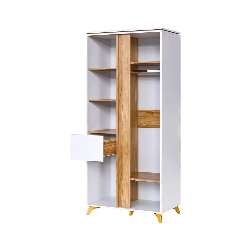 Шкаф двухстворчатый с ящиком Сканди (белый снег/орех лион) 