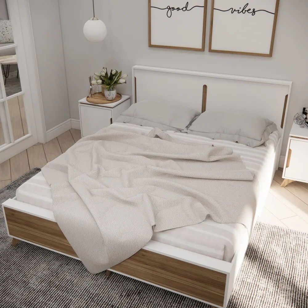 Кровать двуспальная Сканди 160х200 Белый снег/Орех лион (CLP) 