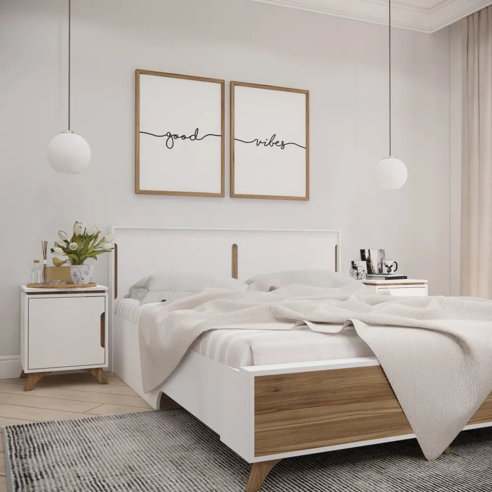 Кровать двуспальная Сканди 160х200 Белый снег/Орех лион (CLP) 