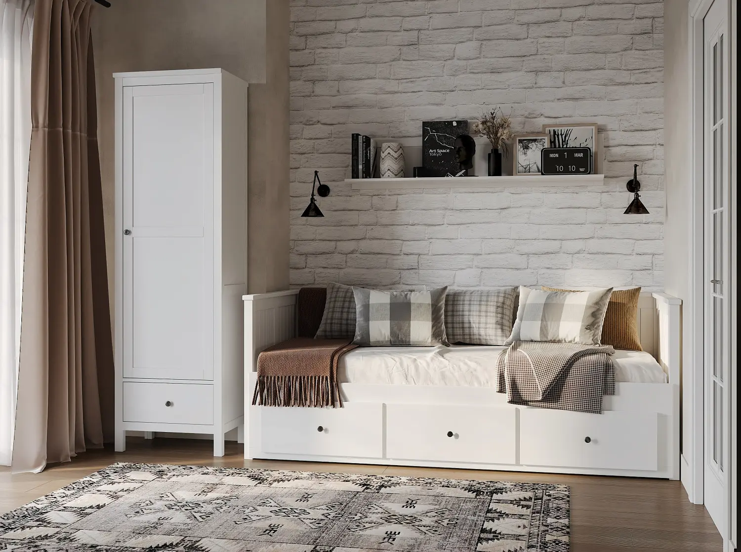 Шкаф пенал для одежды Кантри 11 белый (GL) снято