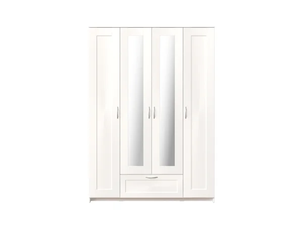 Шкаф четырехстворчатый с зеркалами Сириус высота 220 см 4 двери и 1 ящик белый (GL) 