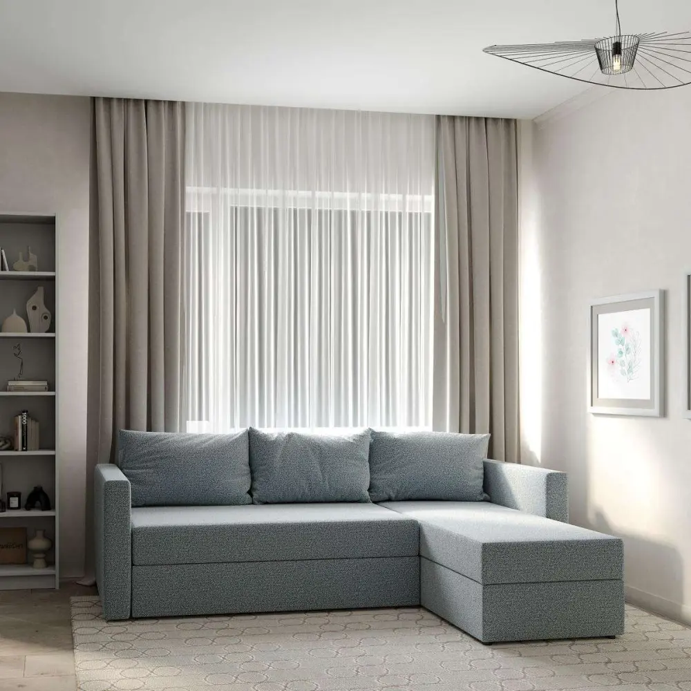 Диван трехместный с угловой секцией Вало КП мятно-серый рогожка (GL) | Интернет магазин Масса Мебель