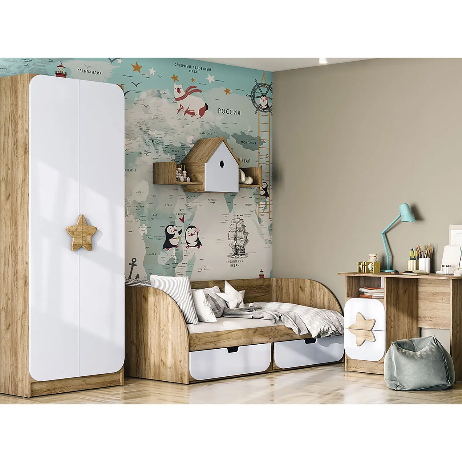 Полка-домик Колибри (Крафт золотой/белый)