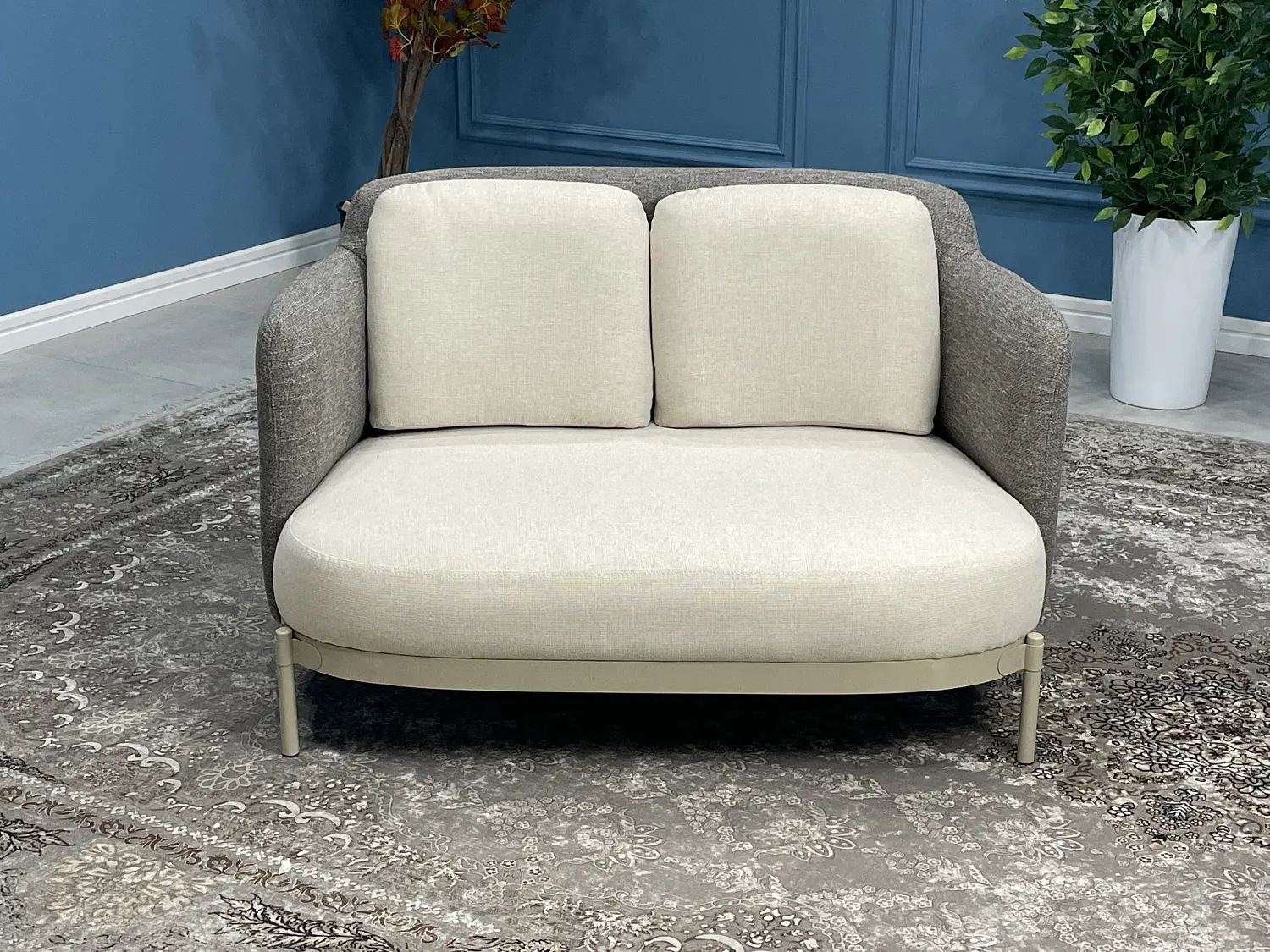 Диван прямой Сэнди серо белая рогожка-ножки металл, MASSA