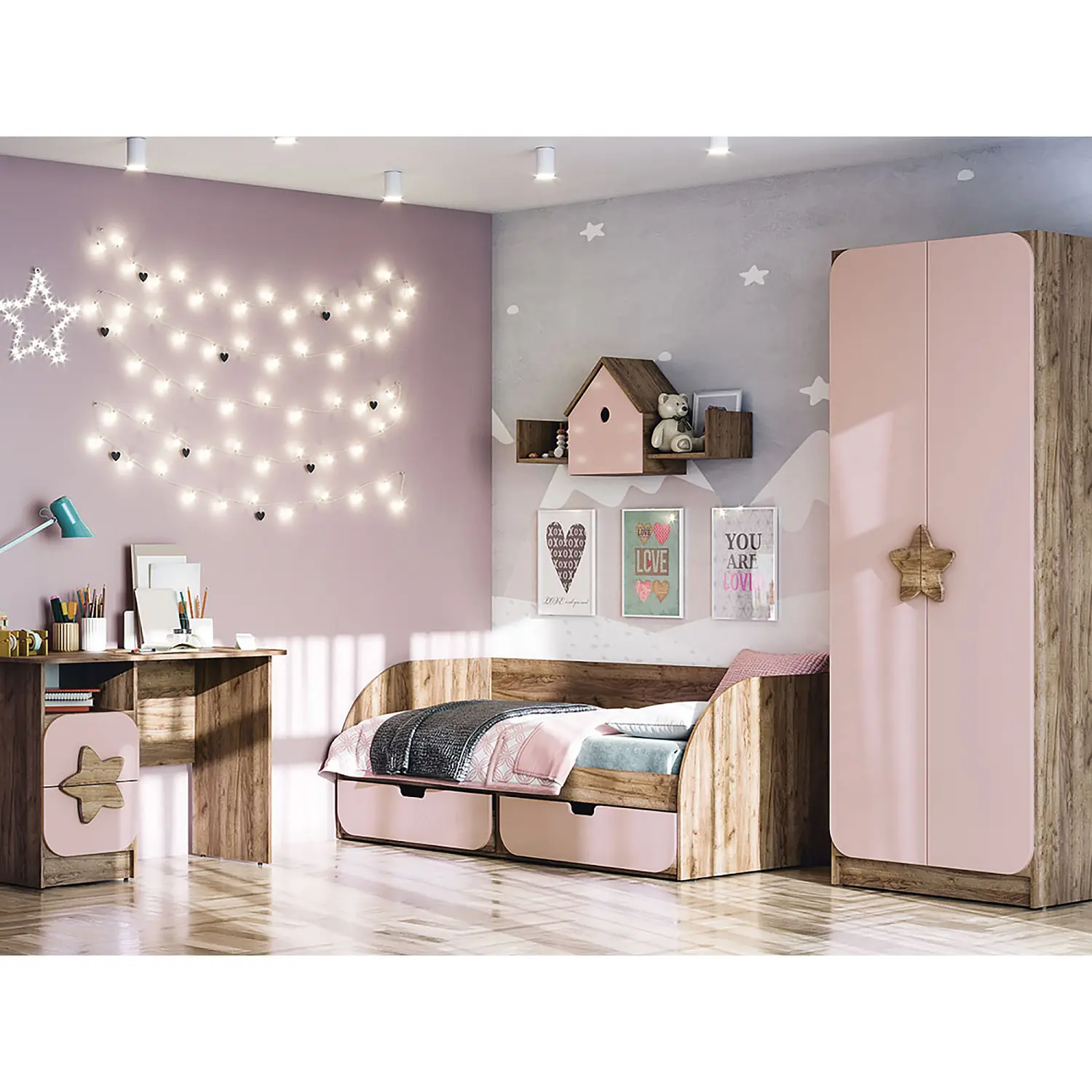 Мебель для детской Колибри (Крафт золотой/Белый)