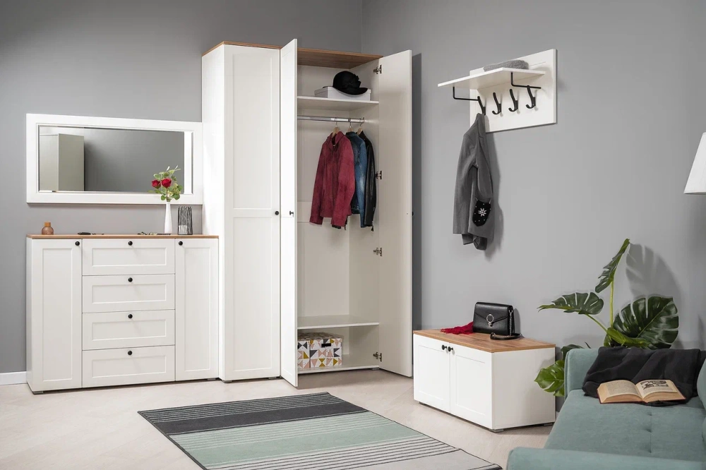 Шкаф двухстворчатый Остин 13.224 Белый шагрень/Дуб Золотой (Mob) | Интернет магазин Масса Мебель