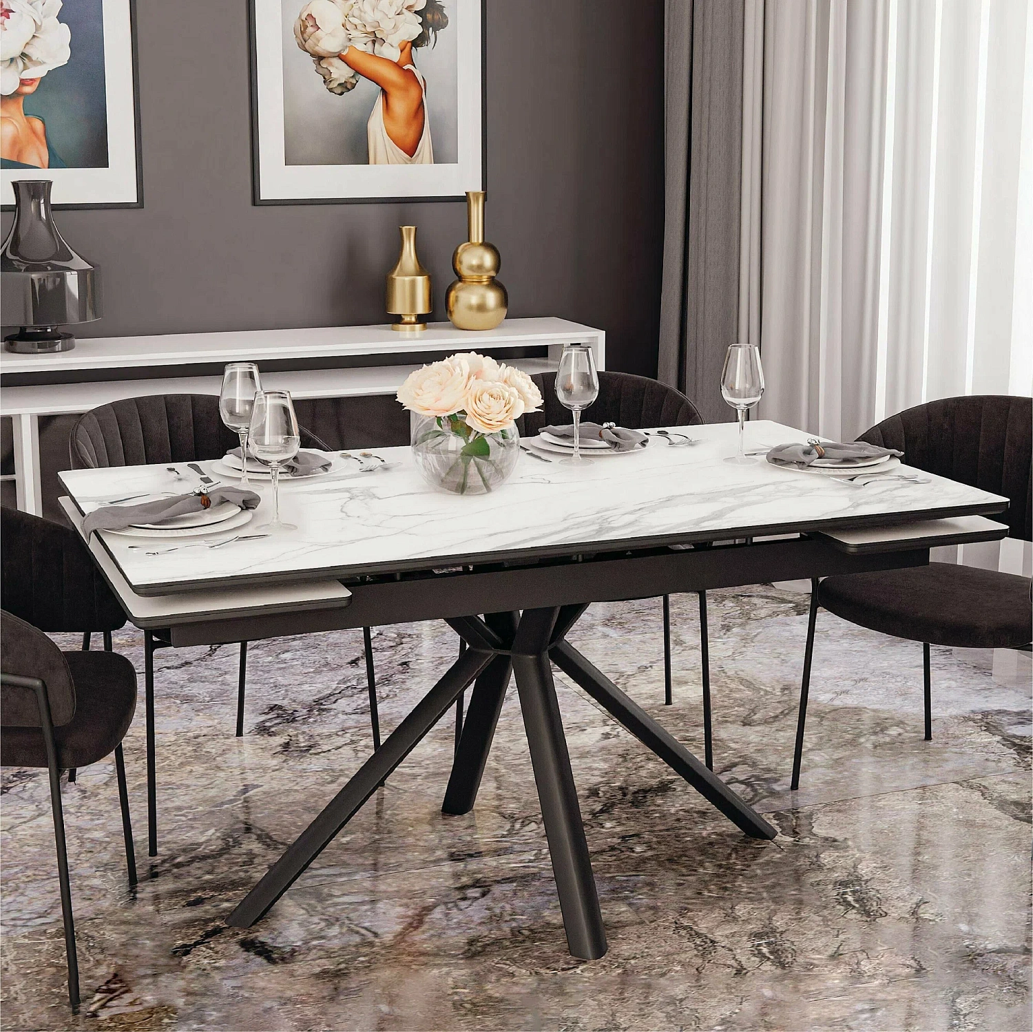 Стол обеденный раздвижной Монако 140х80 керамика белый (STPR)