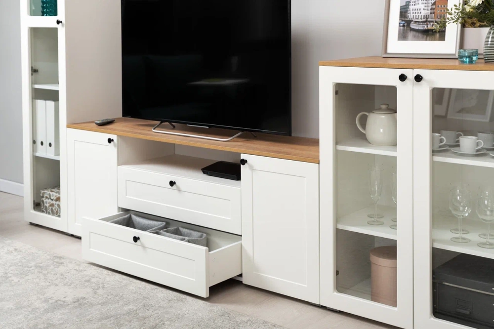 Шкаф-витрина Остин 16.394.01  Белый шагрень/Дуб Золотой (Mob) 