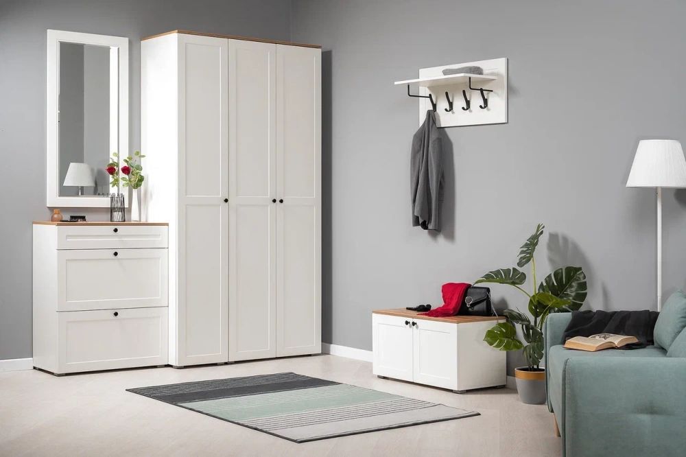 Шкаф двухстворчатый Остин 13.224 Белый шагрень/Дуб Золотой (Mob) | Интернет магазин Масса Мебель