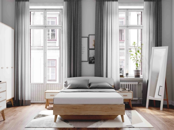 Комплект мебели для спальни "Калгари" Дуб натуральный светлый / Белый матовый (MEBG) | Интернет магазин Масса Мебель