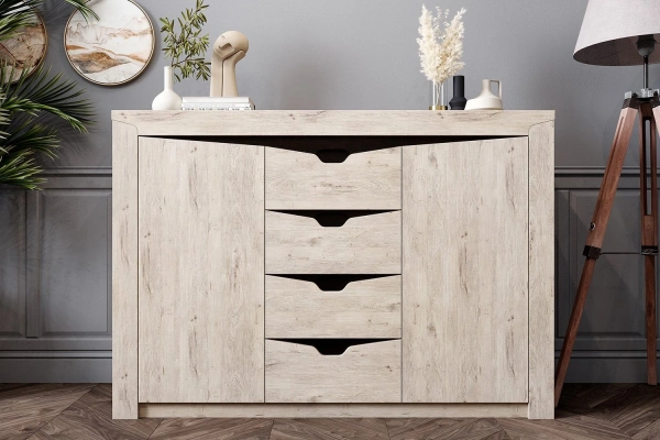 Тумба - Комод Соренто с 4 ящиками и 2 дверцами Дуб Бонифаций (MEBG)