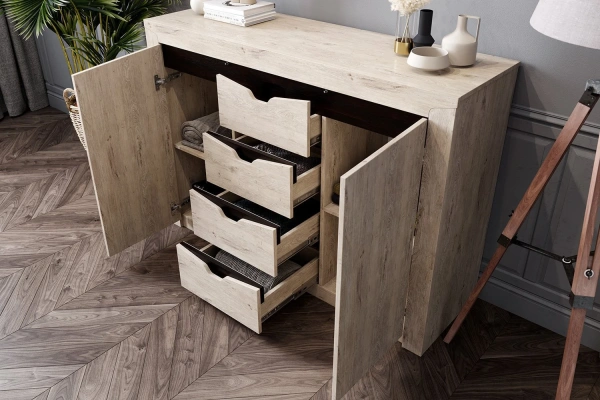 Тумба - Комод Соренто с 4 ящиками и 2 дверцами Дуб Бонифаций (MEBG)