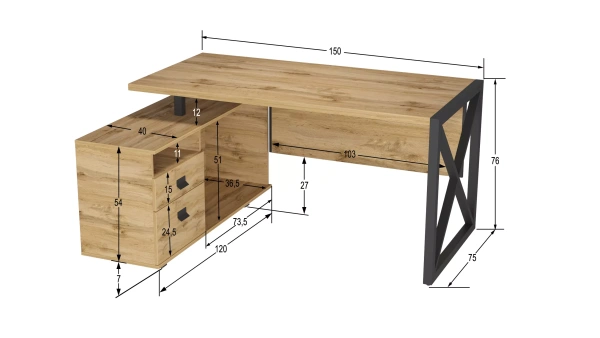 Рабочий стол Хардвиг СР01/L ЛДСП дуб вотан (KL) | Интернет магазин Масса Мебель