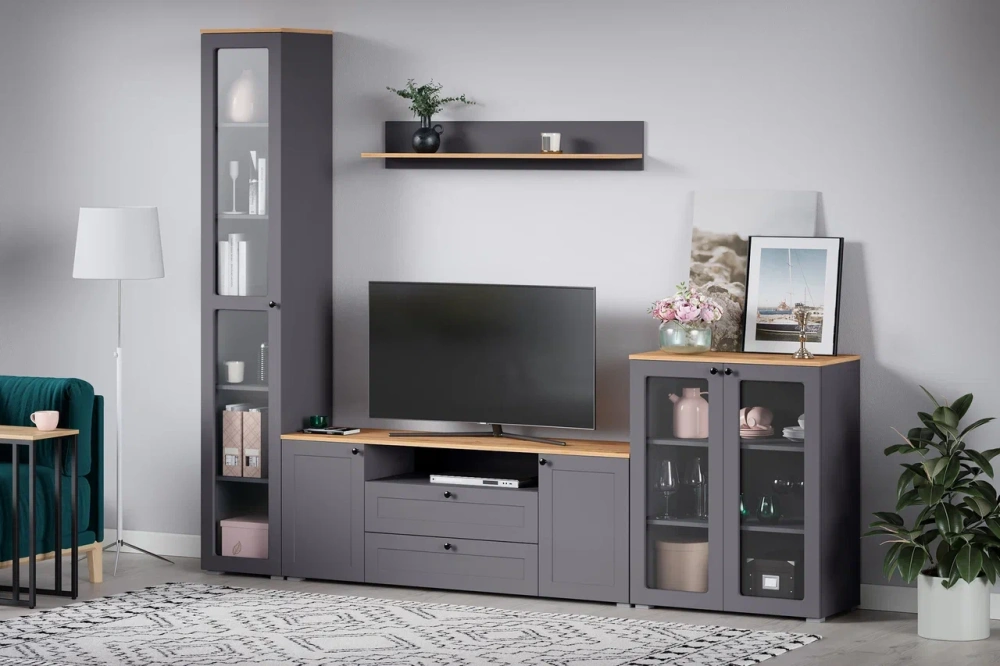 Шкаф-витрина Остин 16.394.01 Серый графит/Дуб Золотой (Mob) 