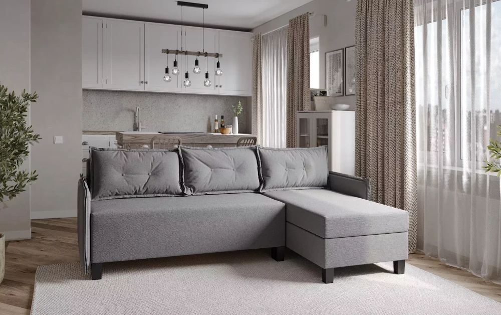 Диван кровать угловой Киркас серый рогожка (GL) | Интернет магазин Масса Мебель