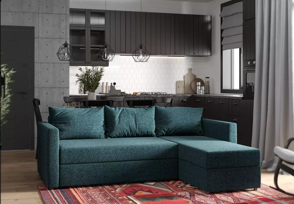 Диван трехместный с угловой секцией Вало ДП бирюза рогожка (GL) | Интернет магазин Масса Мебель